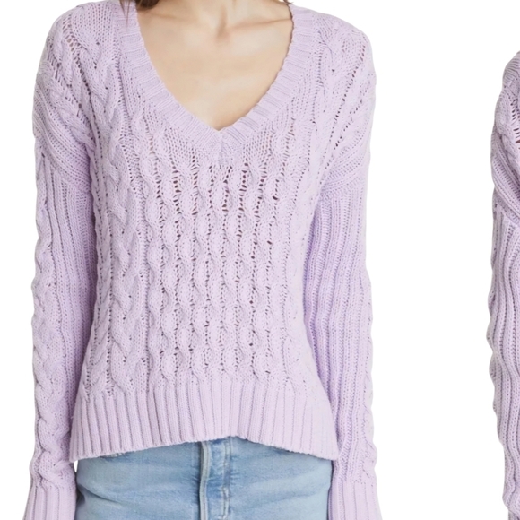 Line Sweaters - LINE V-neck 100% Cotton Lilac Long Sleeve Sweater - Medium